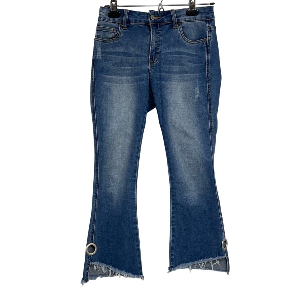 Litz Medium Wash Ankle Raw Hem Straight Leg Jeans Womens 26 Zip Fly Blue Denim